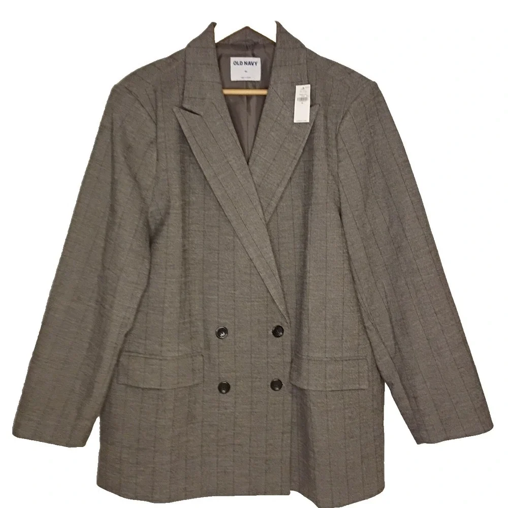 NWT Old Navy Blazer Mens XL Gray‎ Herringbone Double Breasted Sport Coat Jacket